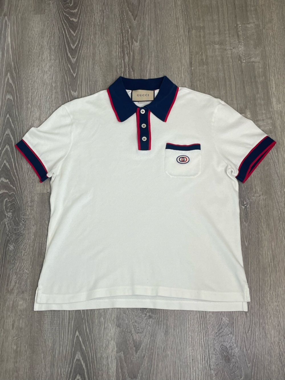 Gucci Authentic White Polo with Navy and Red Trim
